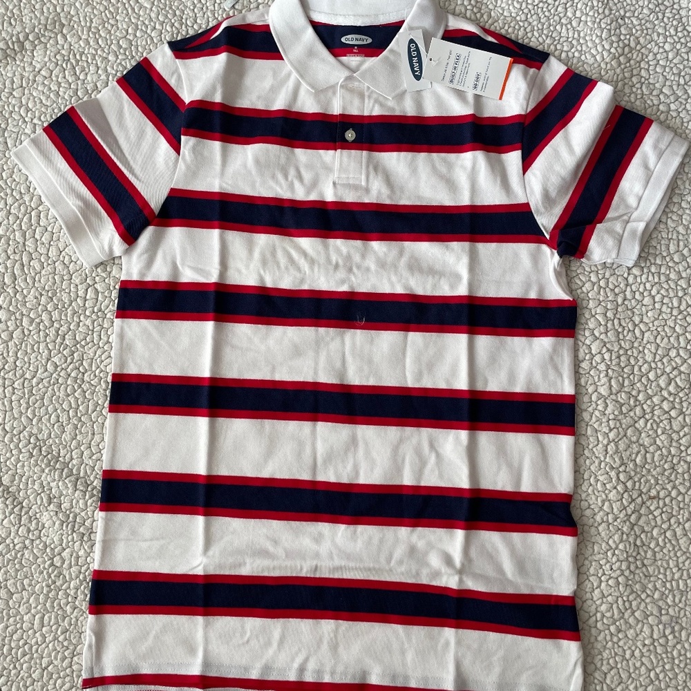 OLD NAVY Polo Shirt - M tall - BRAND NEW W TAGS - white - red & blue stripes